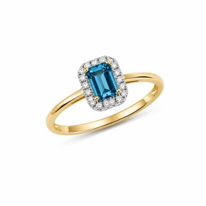 ZŁOTY PIERŚCIONEK Z DIAMENTAMI I LONDON BLUE TOPAZ RR46085LBTY
