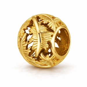 Złoty charms ażurowy 585 z liśćmi palm - tropikalna elegancja