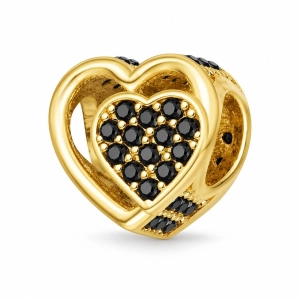 Złota zawieszka charms 585 - eleganckie serce w czerni