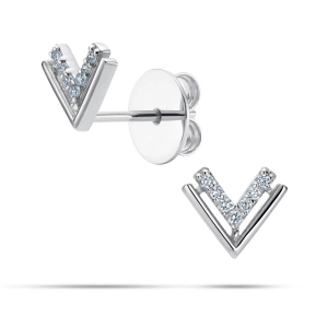 Złote Kolczyki Sztyfty V z Brylantami 0,06 ct G/SI, Białe Złoto 585 – Classic Diamonds