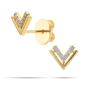 Złote Kolczyki Sztyfty V z Brylantami 0,06 ct G/SI, Żółte Złoto 585 – Classic Diamonds