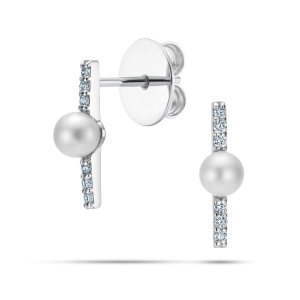 Złote Kolczyki Sztyfty z Perłami i Brylantami 0,09 ct G/SI, Białe Złoto 585 – Classic Diamonds
