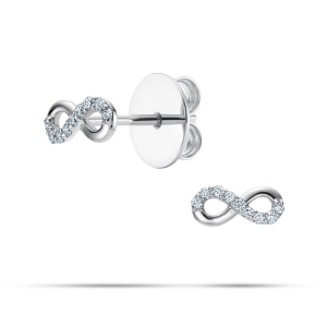 Złote Kolczyki Sztyfty Nieskończoność z Brylantami 0,09 ct G/SI, Białe Złoto 585 – Classic Diamonds