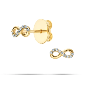 Złote Kolczyki Sztyfty Nieskończoność z Brylantami 0,09 ct G/SI, Żółte Złoto 585 – Classic Diamonds