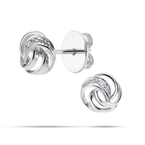 Złote Kolczyki Sztyfty Węzeł z Brylantami 0,02 ct G/SI, Białe Złoto 585 – Classic Diamonds