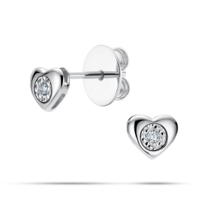 Złote Kolczyki Sztyfty Serce z Brylantami 0,02 ct G/SI, Białe Złoto 585 – Classic Diamonds