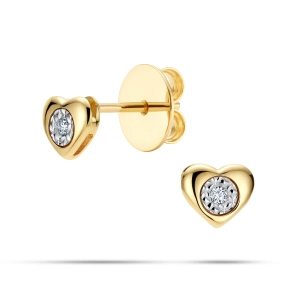 Złote Kolczyki Sztyfty Serce z Brylantami 0,02 ct G/SI, Żółte i Białe Złoto 585 – Classic Diamonds