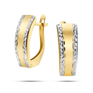 Złote kolczyki 585 angielskie z diamentowanymi bokami z białego złota 18 mm Basic