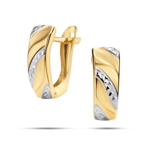 Złote kolczyki angielskie z dodatkiem białego diamentowanego złota 14 mm Basic