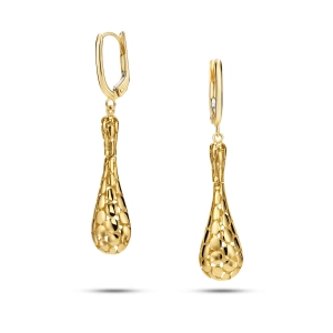 Złote kolczyki 585 gładkie ogniwa kropla elegancji Signature