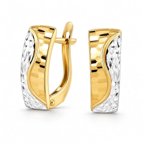 Złote kolczyki angielskie blaszki basic fala z diamentowaniem 585 18 mm Basic