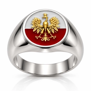 Patriotyczny sygnet męski srebrny Ag 925 Polska Flaga i Godło