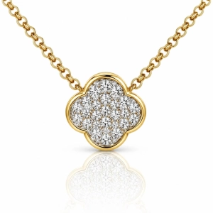 Złoty Naszyjnik Koniczyna z Brylantami 0,08 ct H/SI, Żółte Złoto 585