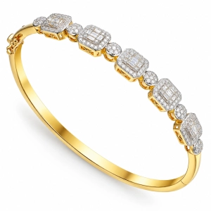 Złota Bransoletka Bangle z Naturalnymi Diamentami 1,49 ct 585 – Bagietki i Brylanty
