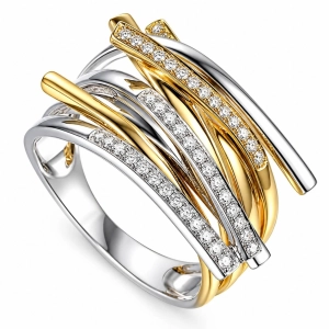 Złoty Pierścionek 585 Dwukolorowy z Naturalnymi Brylantami 0,24 ct – Mediolan
