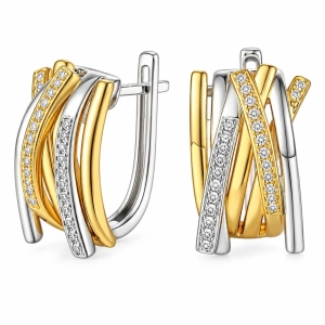 Złote Kolczyki 585 Dwukolorowe z Naturalnymi Brylantami 0,24 ct – Mediolan