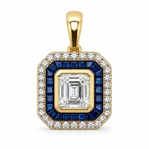 Złota Zawieszka Wiktoriańska 585 z Naturalnymi Brylantami 0,43 ct i Szafirami 0,63 ct